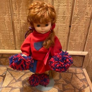 Vintage Sally Rally Cheerleader retro Cheer Doll #73 royal (blue) & red pompoms